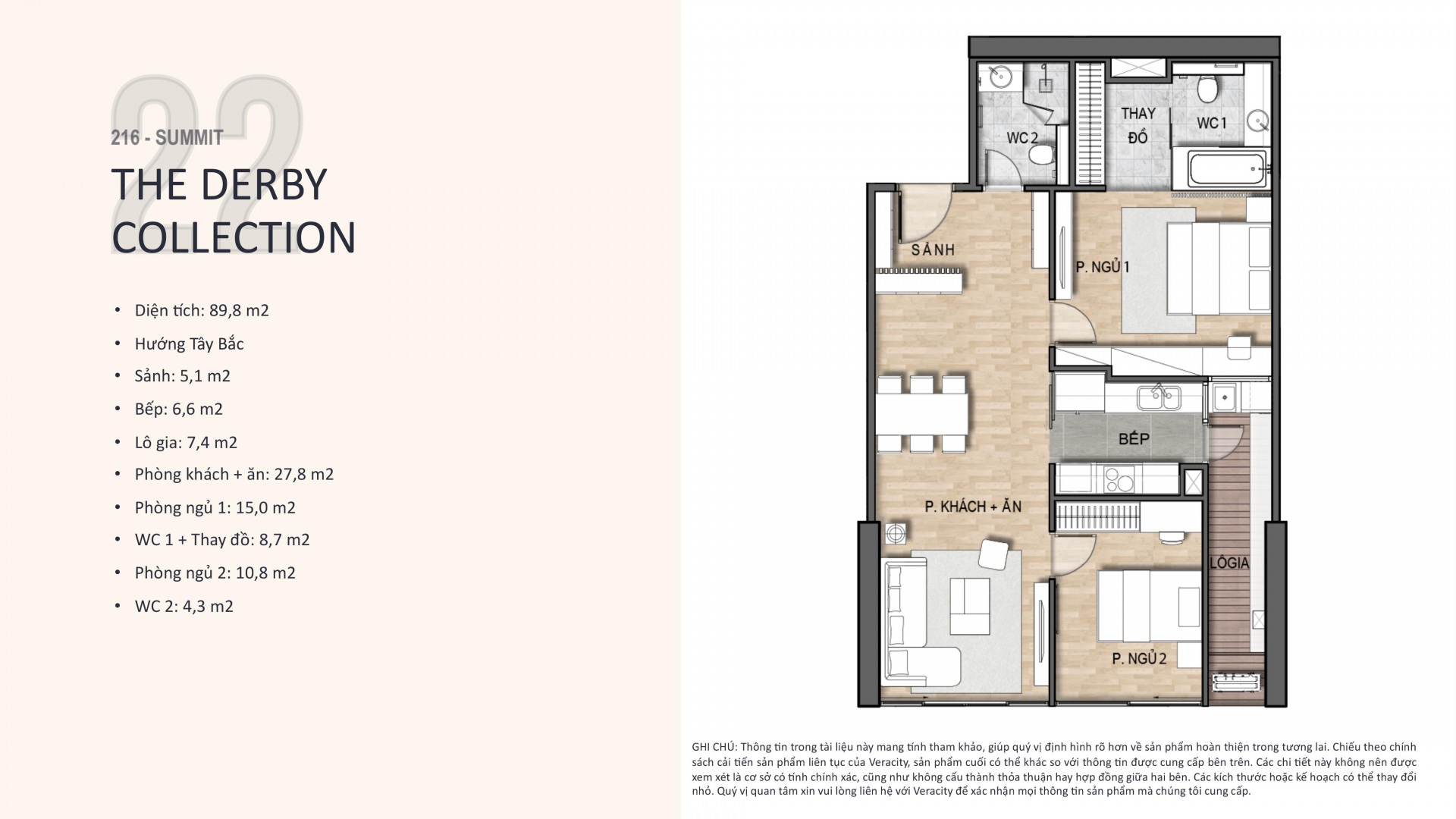 Căn hộ 02 - 89,8m2 - 2 Phòng ngủ