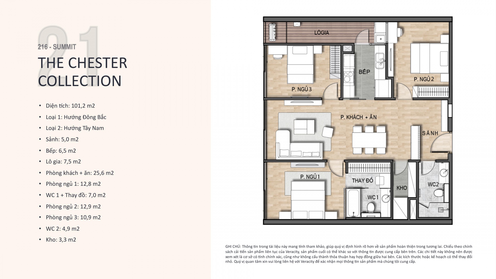 Căn hộ 03, 05, 08 - 114,6m2 - 3 Phòng ngủ