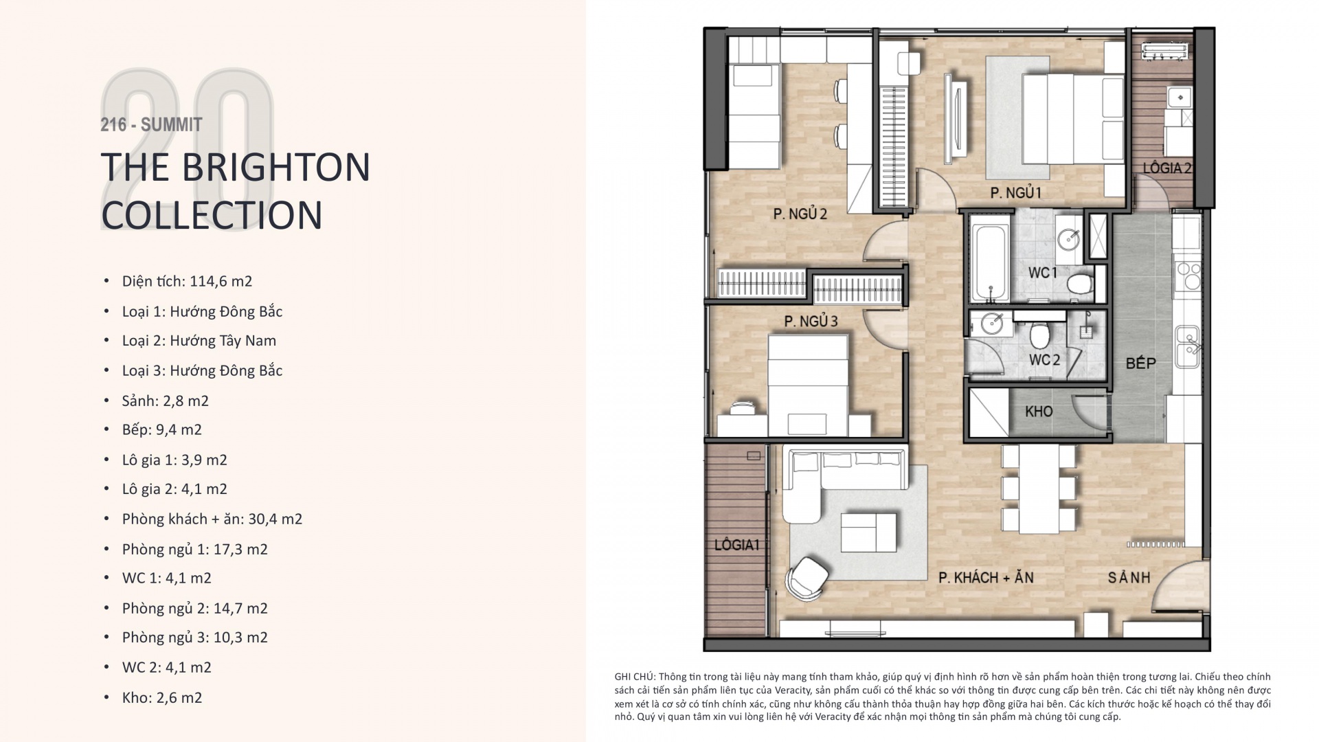 Căn hộ 03, 05, 08 - 114,6m2 - 3 Phòng ngủ