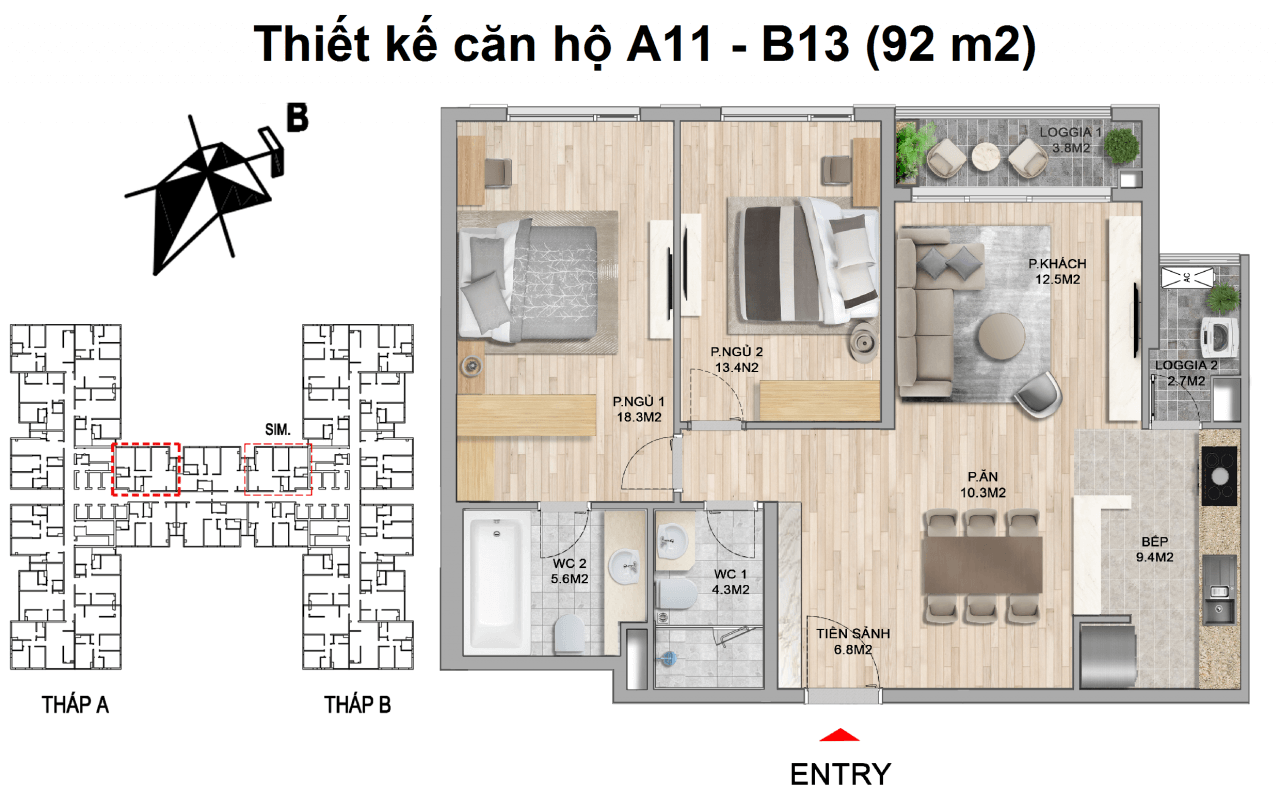 Căn hộ 2 Phòng ngủ 92m2 - Chung cư The Zei Mỹ Đình