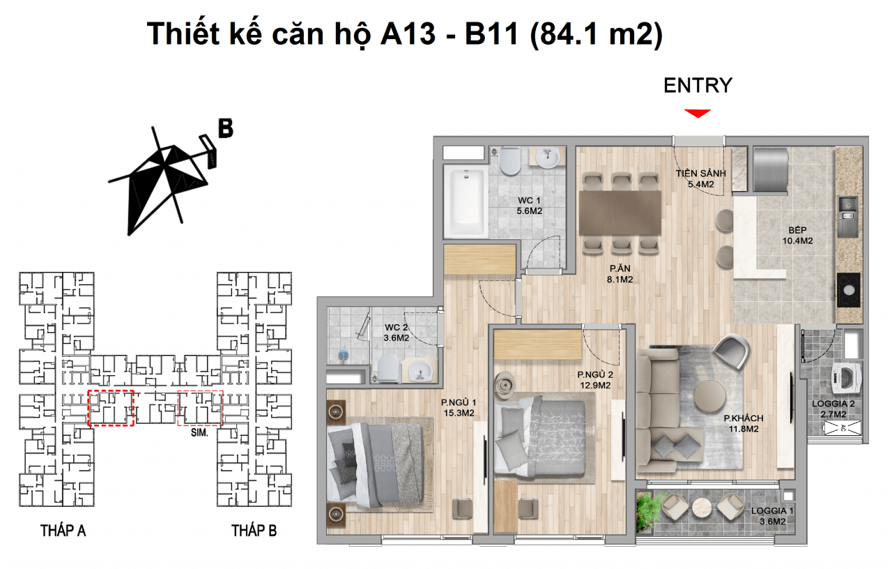 Căn hộ 2 Phòng ngủ 84,1m2 - Chung cư The Zei Mỹ Đình