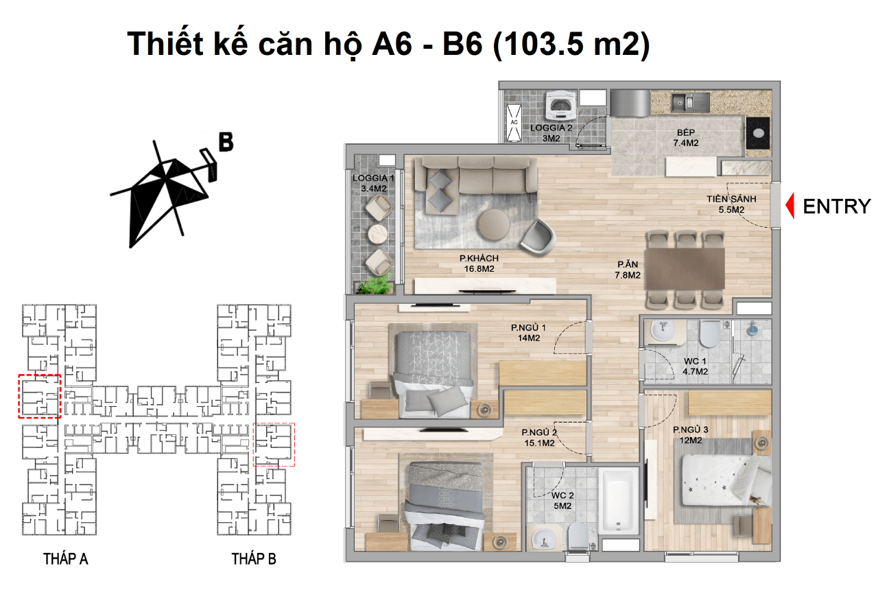 Căn hộ 3 Phòng ngủ 103,5m2 - Chung cư The Zei Mỹ Đình