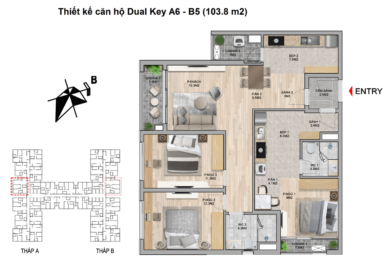 Căn hộ Dual Key 103,8m2 - Chung cư The Zei Mỹ Đình