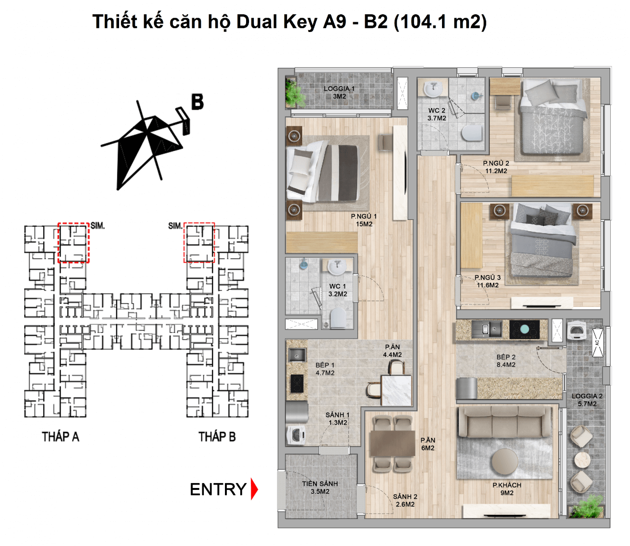 Căn hộ Dual Key 104,1m2 - Chung cư The Zei Mỹ Đình