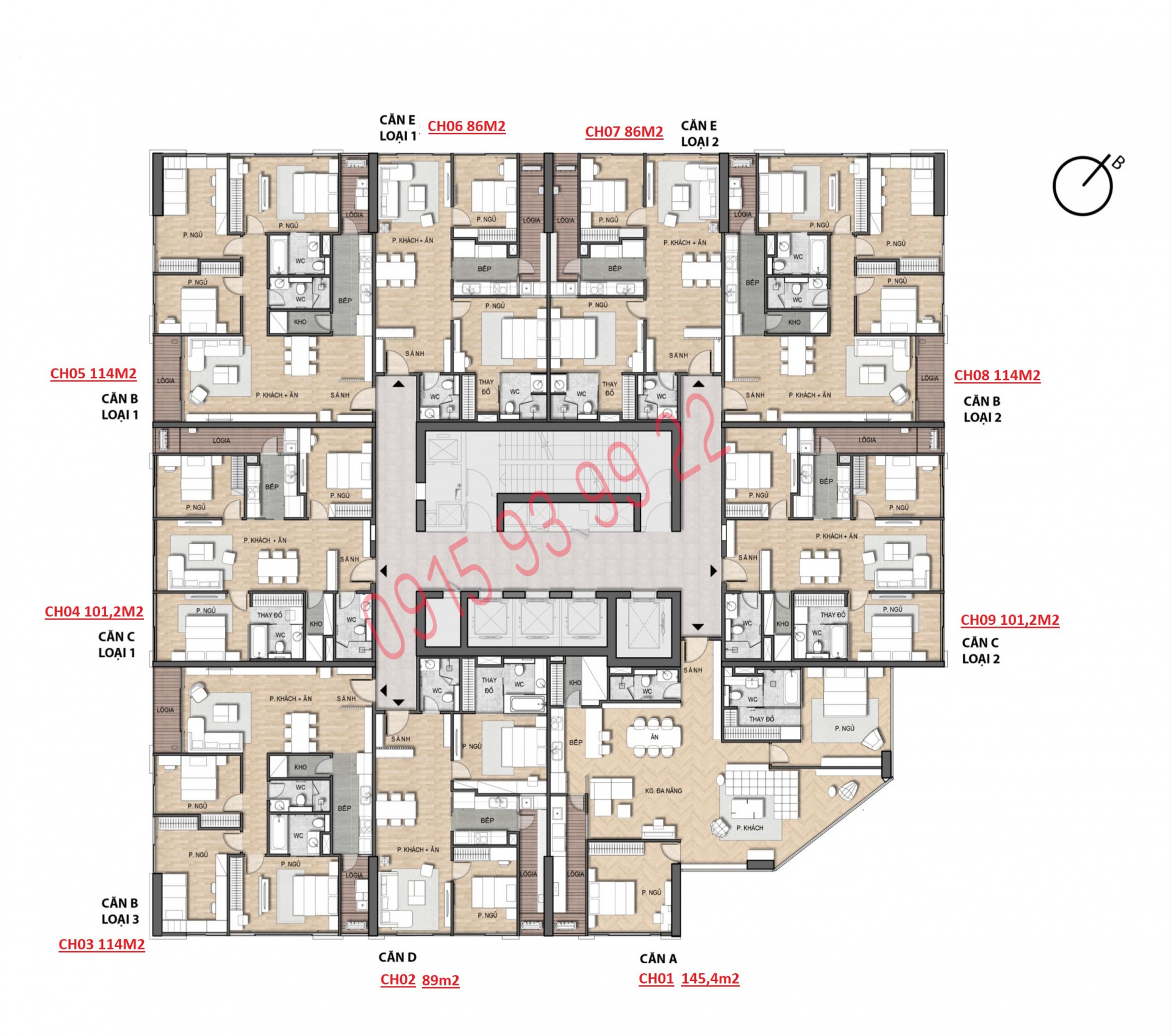 Mặt bằng điển hình chung cư Submit Building 216 Trần Duy Hưng