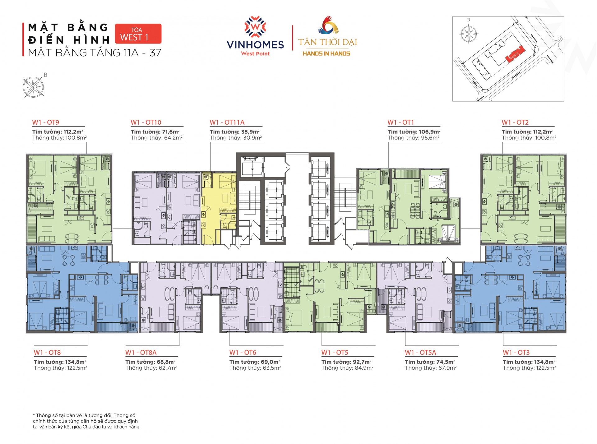 Mặt bằng căn hộ Tòa W1 - Chung cư Vinhomes Westt Point